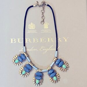 J.Crew Blue and Gold Statement Necklace with Geometric Design